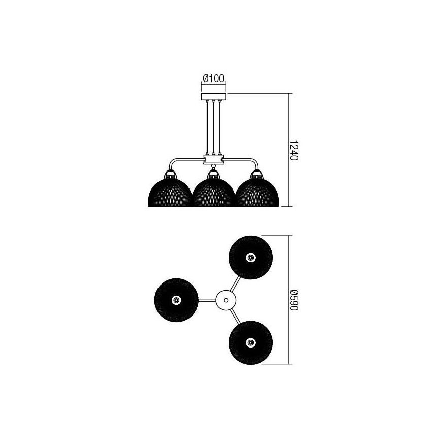 Redo 01-1573 - Taklampa med kabel TAMIS 3xE27/42W/230V Ø 59 cm svart