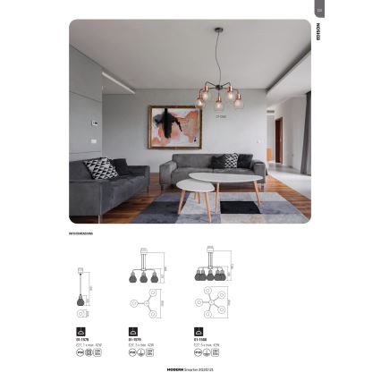 Redo 01-1579 - Pendellampa med sladd EDISON 3xE27/42W/230V Ø 53 cm svart/koppar
