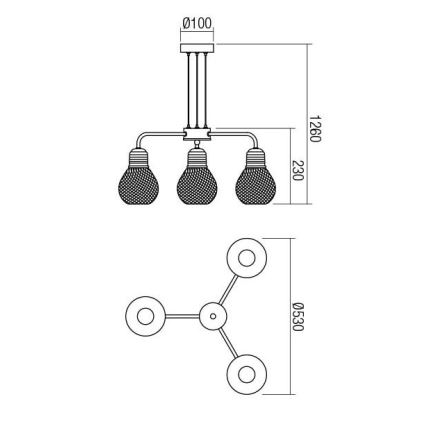 Redo 01-1579 - Pendellampa med sladd EDISON 3xE27/42W/230V Ø 53 cm svart/koppar