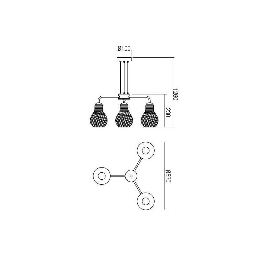 Redo 01-1579 - Pendellampa med sladd EDISON 3xE27/42W/230V Ø 53 cm svart/koppar