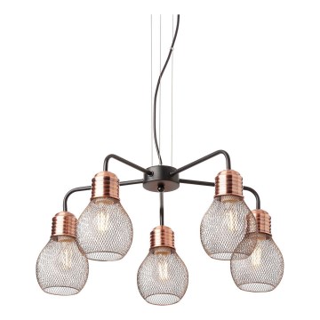 Redo 01-1580 - Pendellampa på sladd EDISON 5xE27/42W/230V Ø 53 cm svart/koppar
