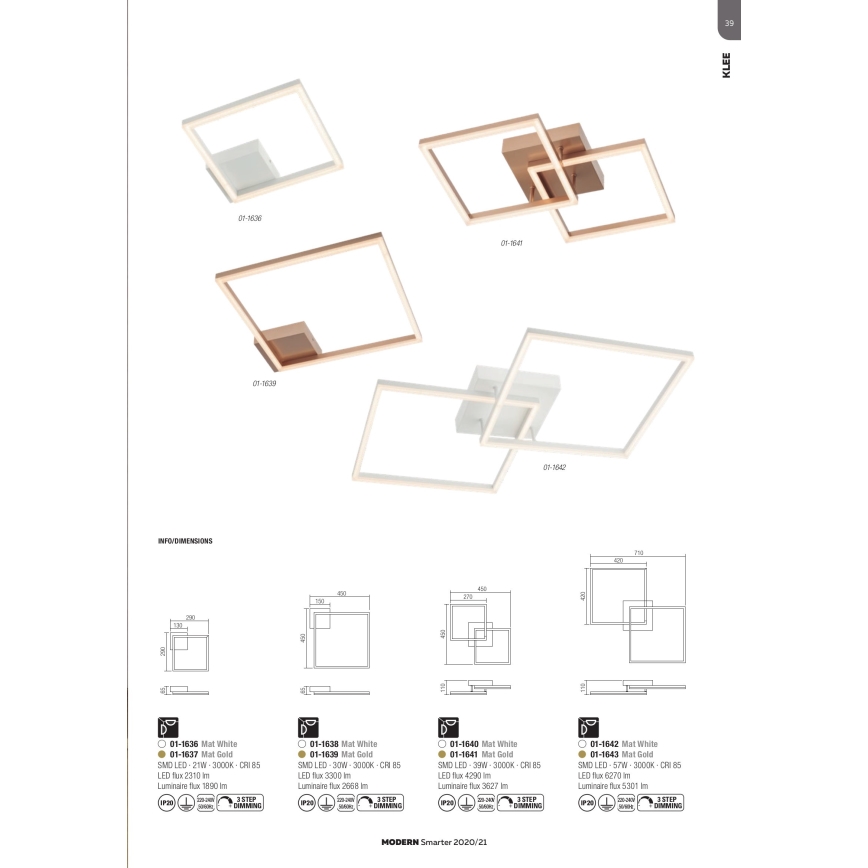 Redo 01-1639 - Dimbart LED-taklampa KLEE LED/30W/230V 45x45 cm guld
