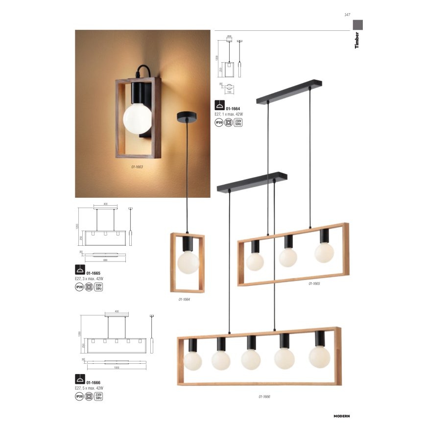 Redo 01-1663 - Vägglampa TIMBER 1xE27/42W/230V bok