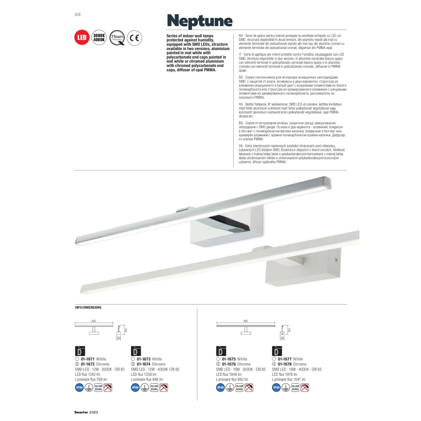 redo 01-1674 - LED Badrum spegelbelysning NEPTUNE LED/12W/230V IP44