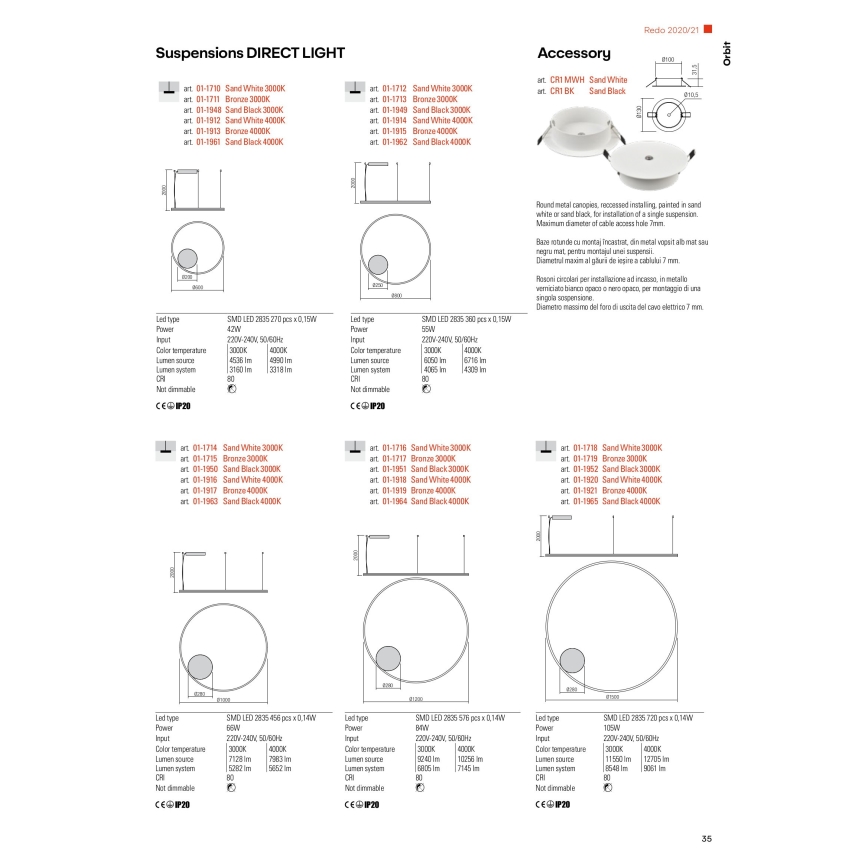redo 01-1713 - LED Ljuskrona med snöre ORBIT LED/55W/230V brons