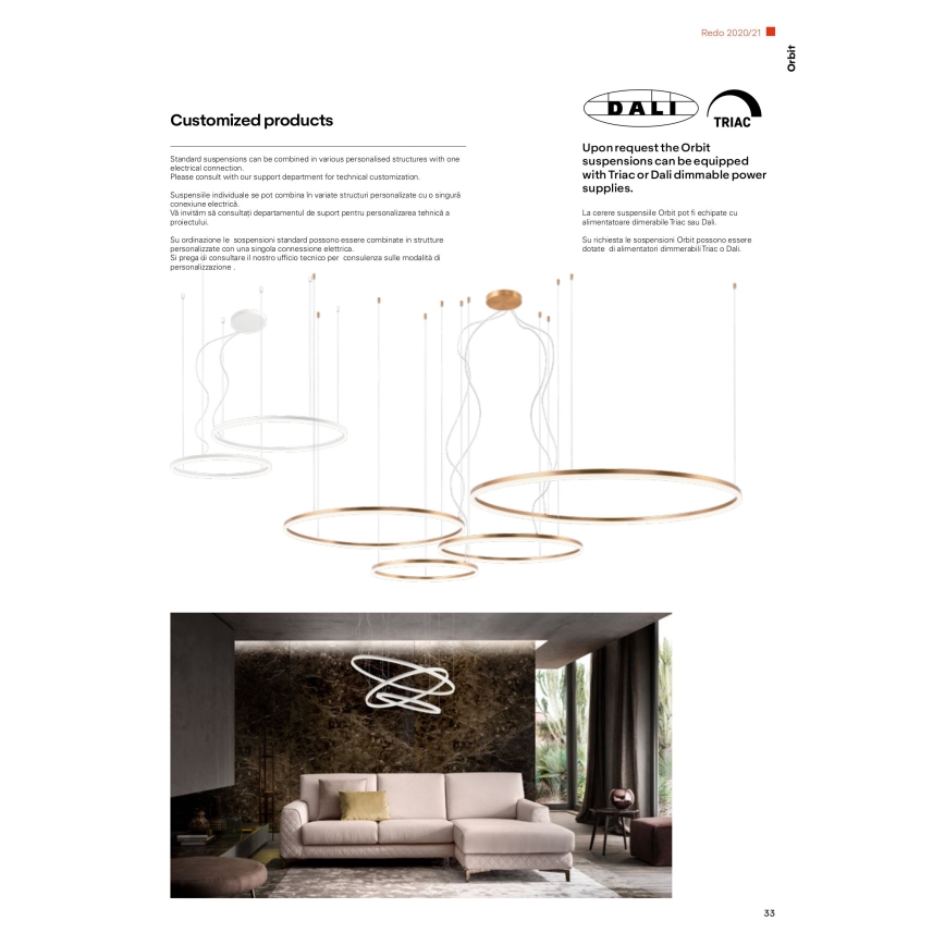 redo 01-1721 - LED Ljuskrona med snöre ORBIT LED/42W + LED/66W/230V brons