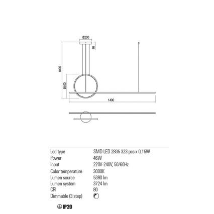Redo 01-1734 - LED ljusreglerad ljuskrona på textilsladd GIOTTO LED/46W/230V vit