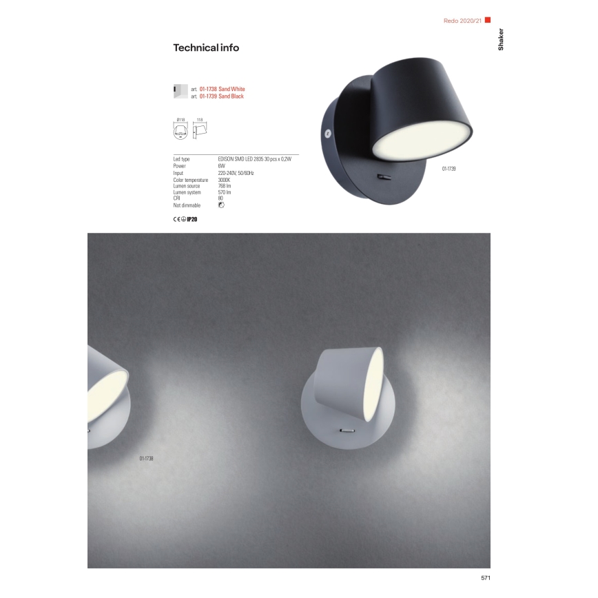 redo 01-1739 - LED Väggbelysning SHAKER LED/6W/230V svart
