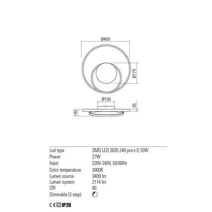 Redo 01-1789 - LED ljusreglerad vägglampa TORSION LED/27W/230V vit