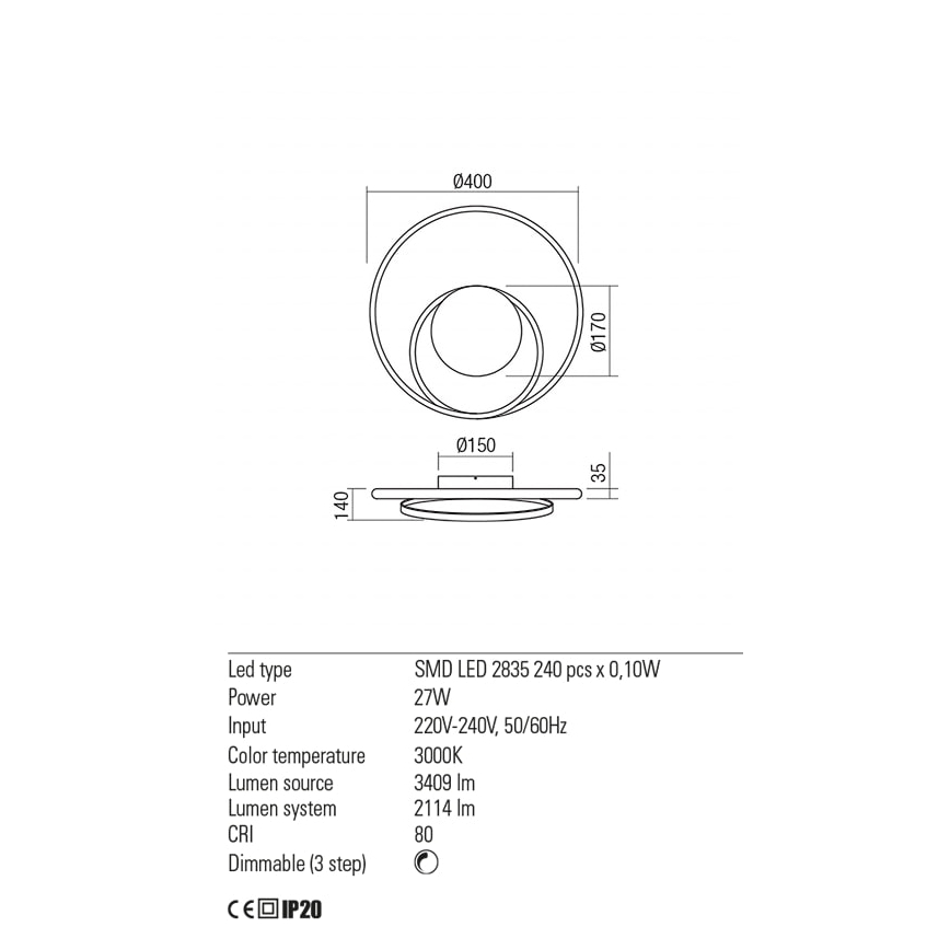 Redo 01-1789 - LED ljusreglerad vägglampa TORSION LED/27W/230V vit