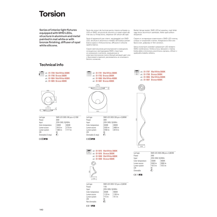 Redo 01-1792 - LED Dimbar taklampa TORSION LED/30W/230V brons