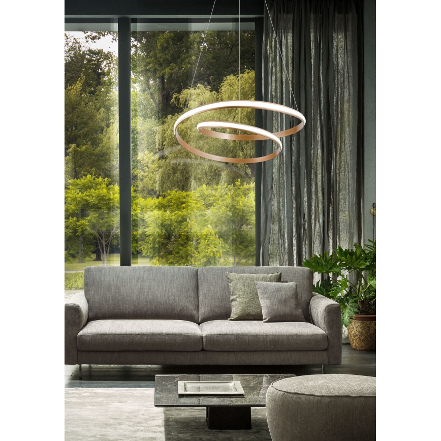 Redo 01-1794 - LED ljusreglerad ljuskrona på textilsladd TORSION LED/29W/230V diameter 55 cm brons