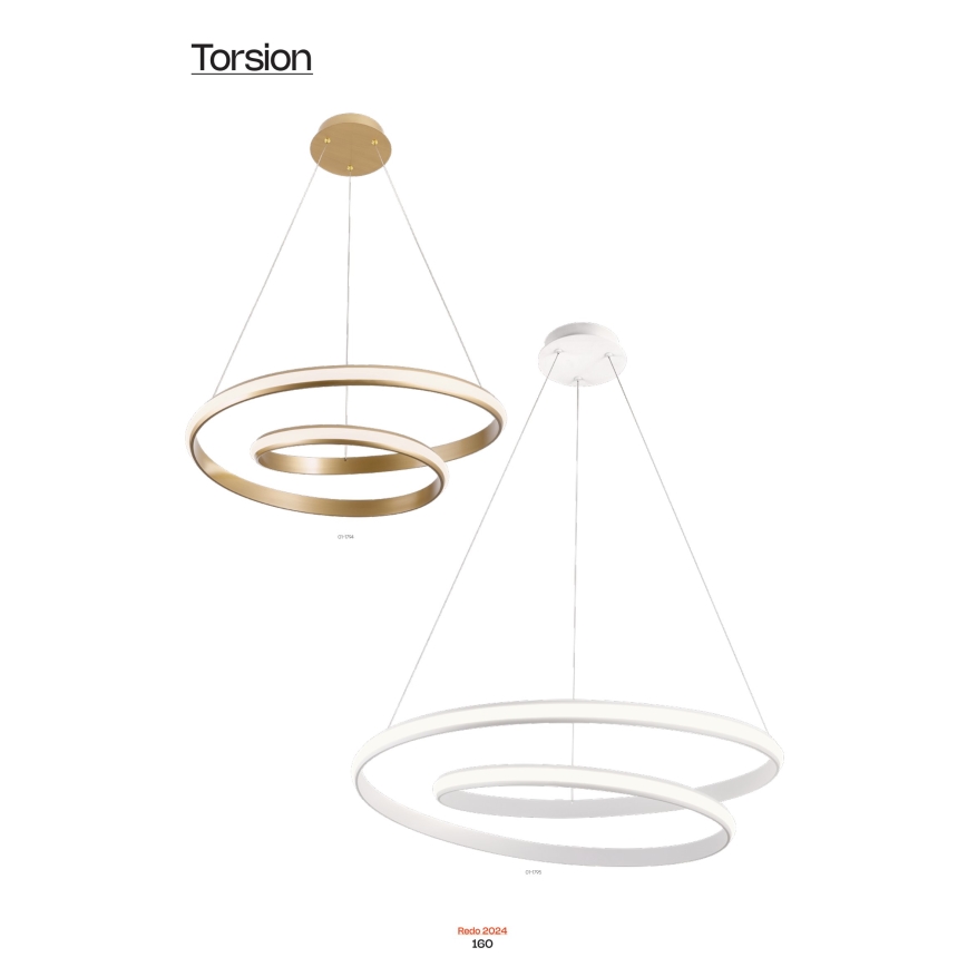 Redo 01-1794 - LED ljusreglerad ljuskrona på textilsladd TORSION LED/29W/230V diameter 55 cm brons