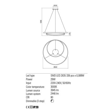 Redo 01-1794 - LED ljusreglerad ljuskrona på textilsladd TORSION LED/29W/230V diameter 55 cm brons