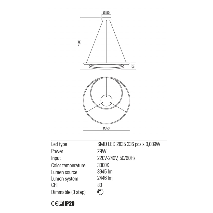 Redo 01-1794 - LED ljusreglerad ljuskrona på textilsladd TORSION LED/29W/230V diameter 55 cm brons