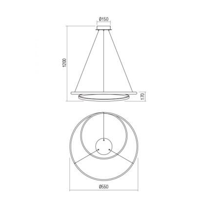 Redo 01-1889 - Dimbar LED-takpendel på vajer TORSION LED/29W/230V 4000K Ø 55 cm brons