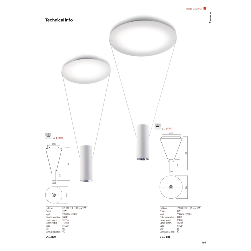 Redo 01-1970 - LED ljusreglerad ljuskrona på textilsladd ESSENCE LED/24W/230V CRI 90 3000K vit