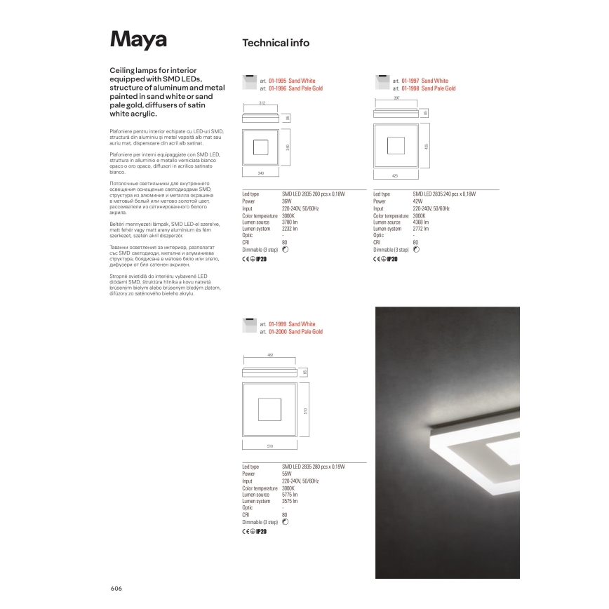 Redo 01-2004 - Dimbar LED-takarmatur MAYA LED/75W/230V Ø 60 cm guldig