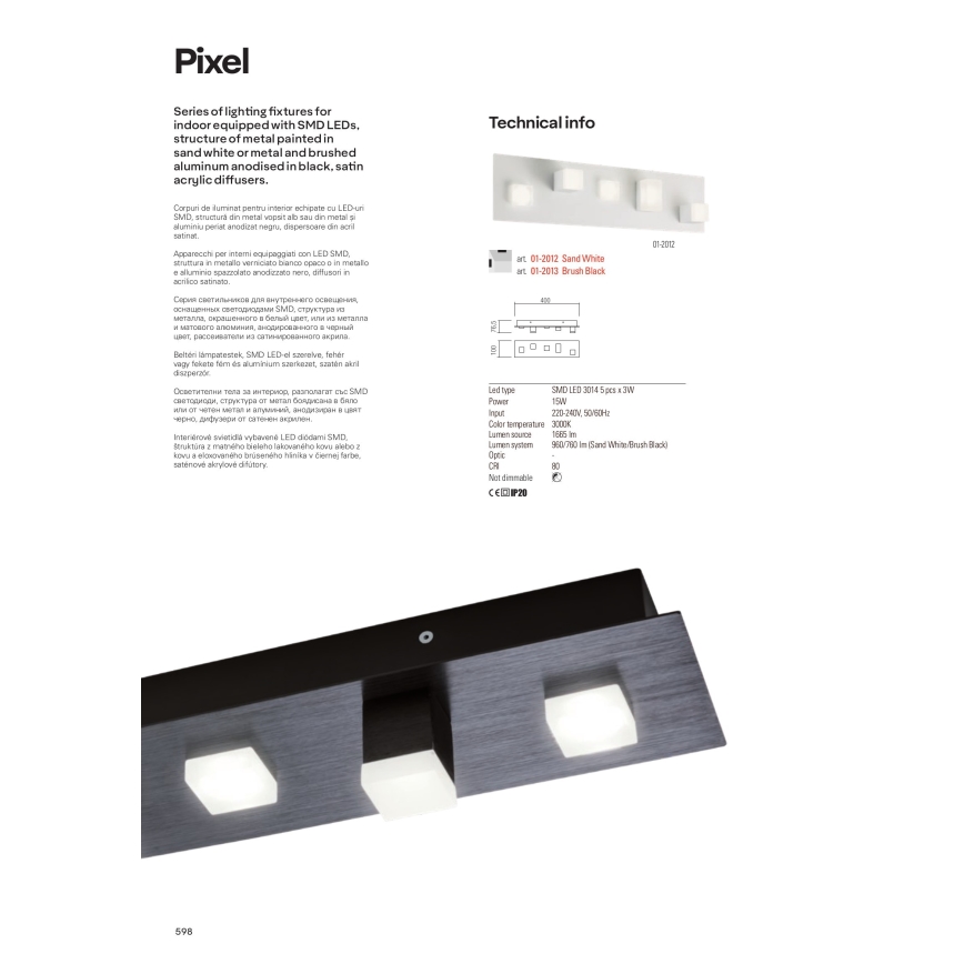 Redo 01-2014 - LED taklampa PIXEL LED/27W/230V 3000K 35x35 cm vit