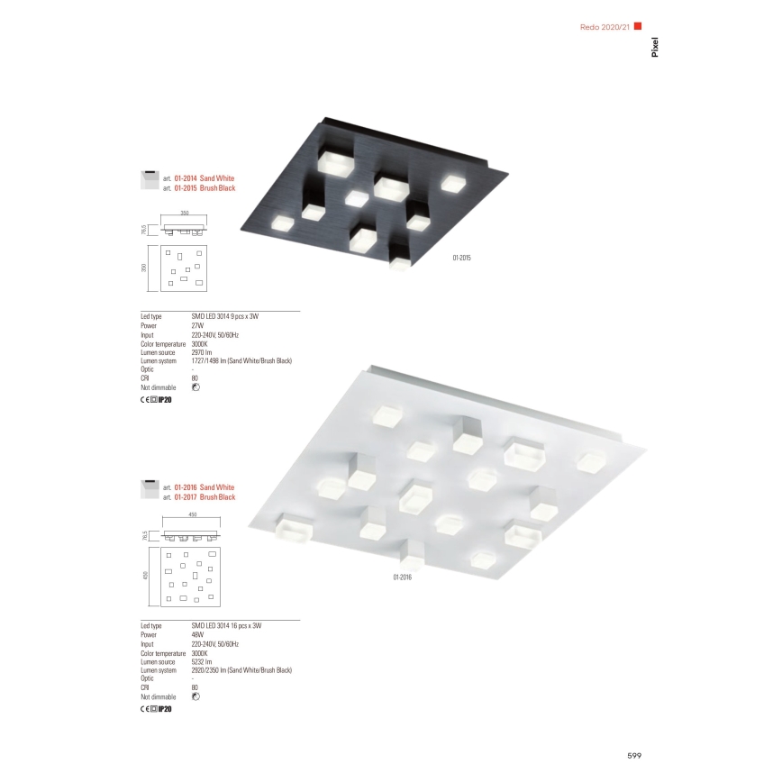 Redo 01-2014 - LED taklampa PIXEL LED/27W/230V 3000K 35x35 cm vit