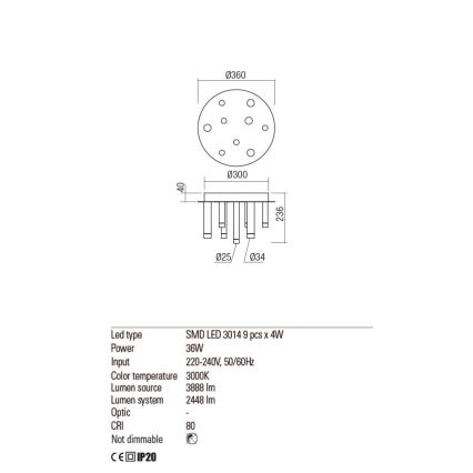 Redo 01-2040 - LED taklampa MADISON 9xLED/4W/230V koppar