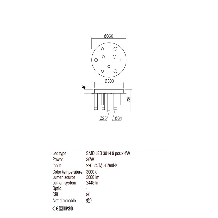 Redo 01-2040 - LED taklampa MADISON 9xLED/4W/230V koppar