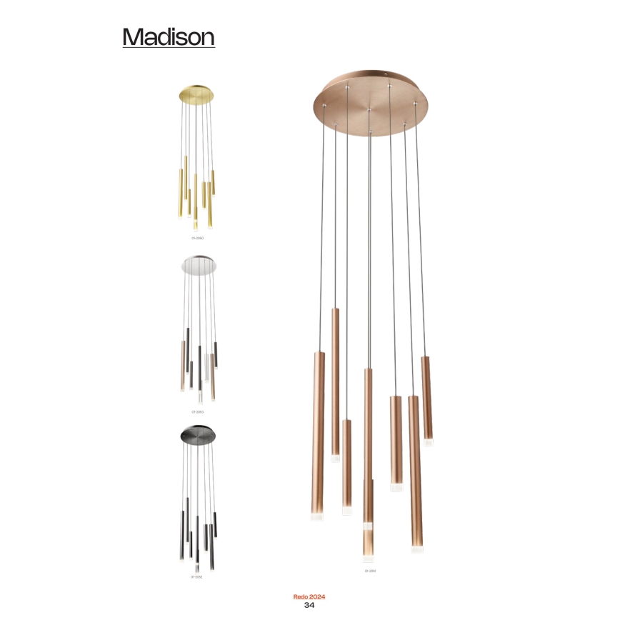 Redo 01-2050 - LED ljuskrona med textilsladd MADISON 8xLED/4W/230V guld