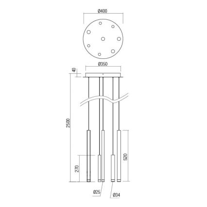 Redo 01-2050 - LED ljuskrona med textilsladd MADISON 8xLED/4W/230V guld