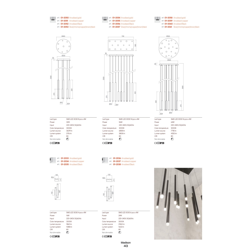 Redo 01-2060 - LED ljuskrona med textilsladd MADISON 16xLED/4W/230V svart