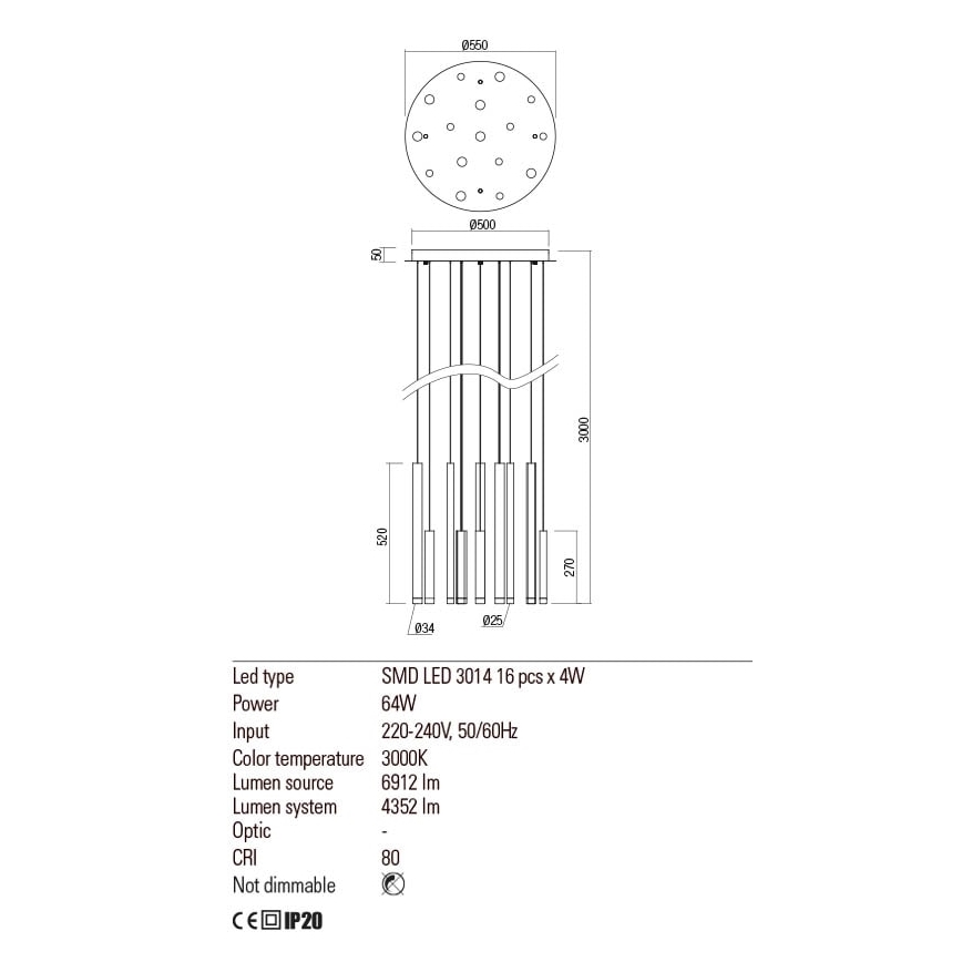 Redo 01-2060 - LED ljuskrona med textilsladd MADISON 16xLED/4W/230V svart