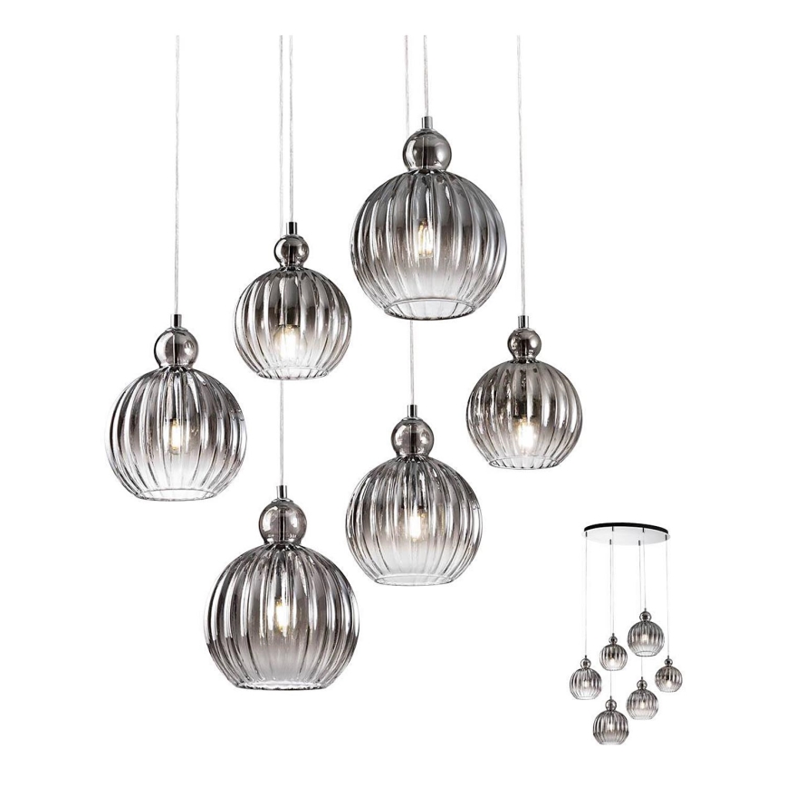 Redo 01-2069 - Ljuskrona med textilsladd PLUMEN 6xE14/42W/230V grå