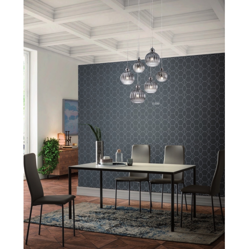 Redo 01-2069 - Ljuskrona med textilsladd PLUMEN 6xE14/42W/230V grå