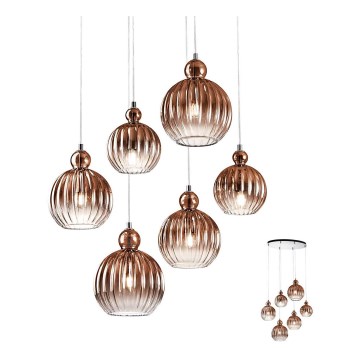 Redo 01-2070 - Ljuskrona med textilsladd PLUMEN 6xE14/42W/230V koppar