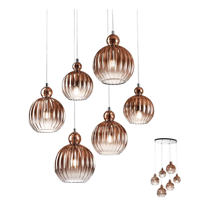 Redo 01-2070 - Ljuskrona med textilsladd PLUMEN 6xE14/42W/230V koppar