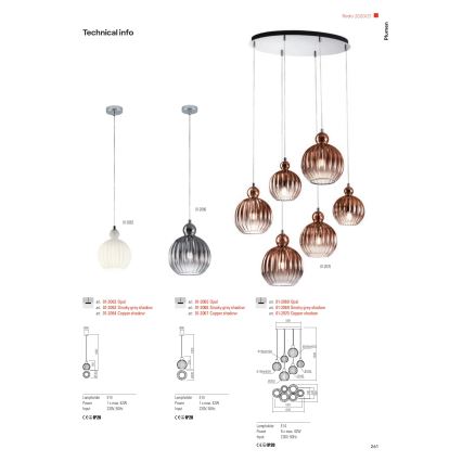 Redo 01-2070 - Ljuskrona med textilsladd PLUMEN 6xE14/42W/230V koppar