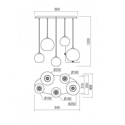Redo 01-2080 - Ljuskrona med textilsladd BOWL 5xE27/42W/230V koppar