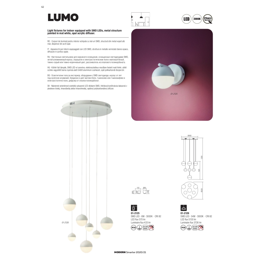 Redo 01-2125 - LED väggbelysning LUMO LED/6W/230V vit