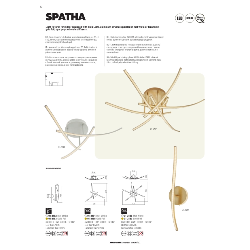Redo 01-2187 - LED taklampa SPATHA 6xLED/6W/230V 3000K guld