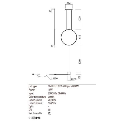 Redo 01-2197 - LED golvlampa SLICK LED/19W/230V svart