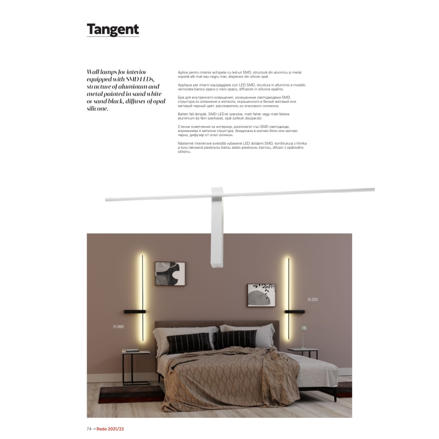 Redo 01-2201 - LED-vägglampa TANGENT LED/14W/230V svart