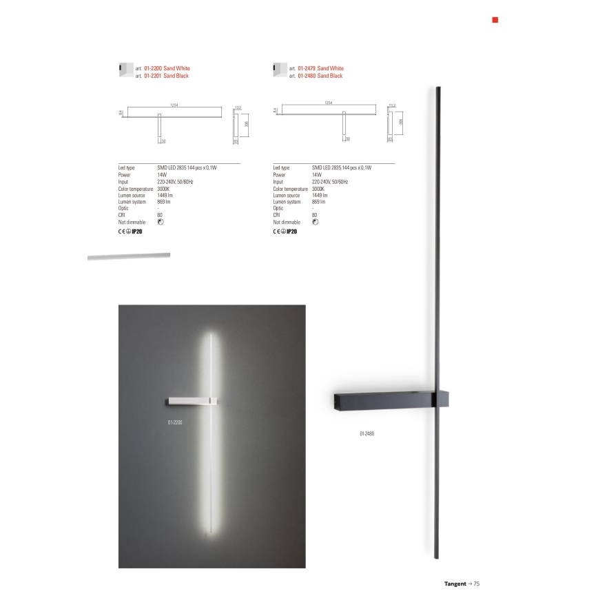 Redo 01-2201 - LED-vägglampa TANGENT LED/14W/230V svart