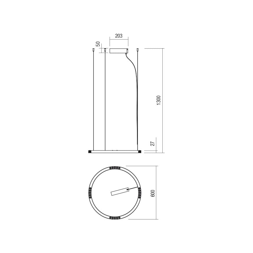 Redo 01-2202 - LED ljuskrona med textilsladd UNION LED/34W/230V CRI 90 3000K diameter 60 cm vit