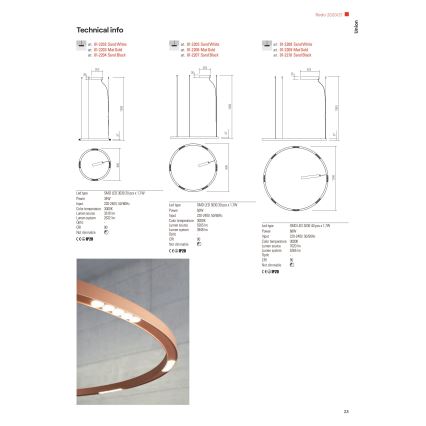 Redo 01-2206 - LED ljuskrona med textilsladd UNION LED/50W/230V CRI 90 3000K diameter 90 cm guld
