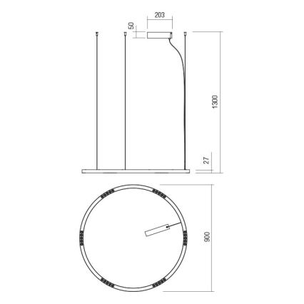 Redo 01-2206 - LED ljuskrona med textilsladd UNION LED/50W/230V CRI 90 3000K diameter 90 cm guld