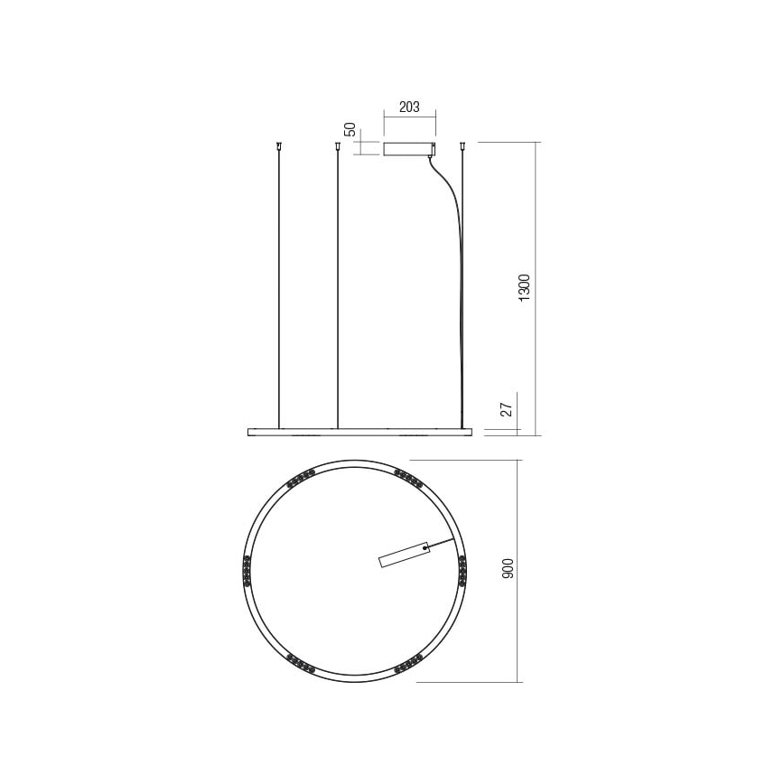 Redo 01-2206 - LED ljuskrona med textilsladd UNION LED/50W/230V CRI 90 3000K diameter 90 cm guld