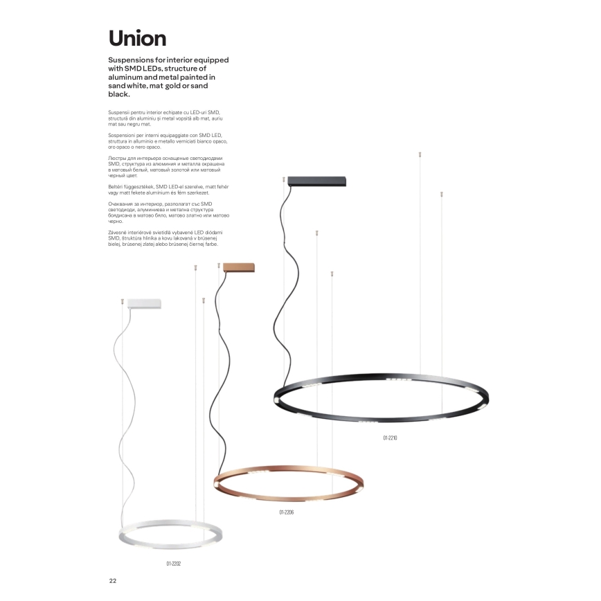 Redo 01-2209 - LED ljuskrona med textilsladd UNION LED/68W/230V CRI 90 3000K diameter 120 cm guld