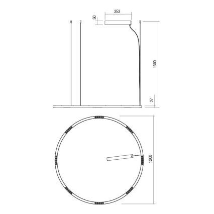 Redo 01-2209 - LED ljuskrona med textilsladd UNION LED/68W/230V CRI 90 3000K diameter 120 cm guld