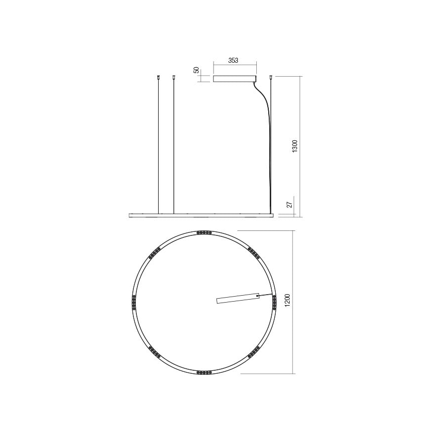 Redo 01-2209 - LED ljuskrona med textilsladd UNION LED/68W/230V CRI 90 3000K diameter 120 cm guld