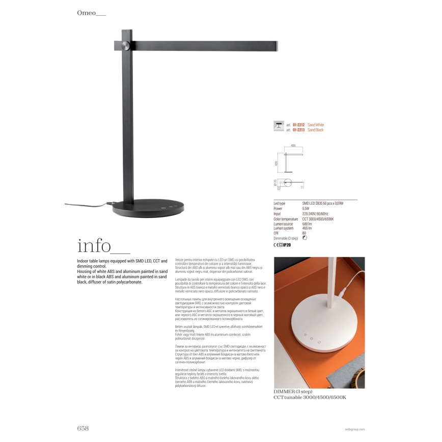 Redo 01-2213 - LED ljusreglerad bordslampa touch OMEO LED/5,5W/230V 3000/4500/6500K svart