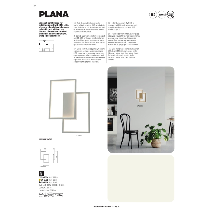 Redo 01-2314 - PLANA dimbar LED-pendellampa på kabel, LED/60W/230V, guld